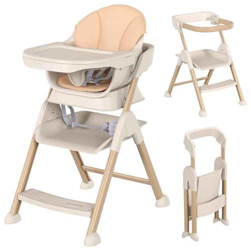 6-in-1 High Chair for Babies and Toddlers, 2026 New Aluminum Alloy Folding Toddler Step Stool with 4-Position Height, Detachable Double-Layer Tray, 6 Growing Stages from Infant to Toddler Seating