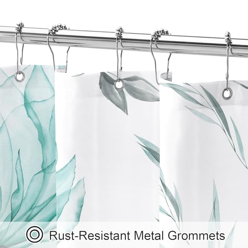 Litabel Teal Blue and Grey Boho Watercolor Floral Shower Curtain, Ink Painting Style Blossom & Leaf Shower Curtains for Chic Elegant Bathroom, Artistic Fabric Cloth Flower Shower Curtain, 72x72 by Litabel - Used condition - Image 4