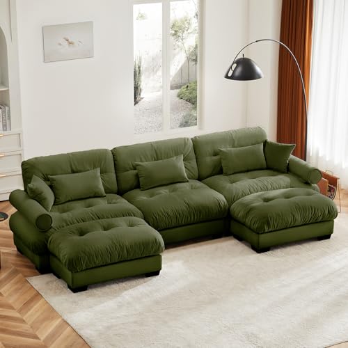 130"Oversized Couch, 3 Seater Modular Sectional Sofa, Olive Green...