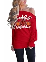 LACOZY Womens Halloween Off Shoulder Sweatshirt Fun Pumpkin Face Slouchy Shirt Long Sleeve Pullover Tops Red S
