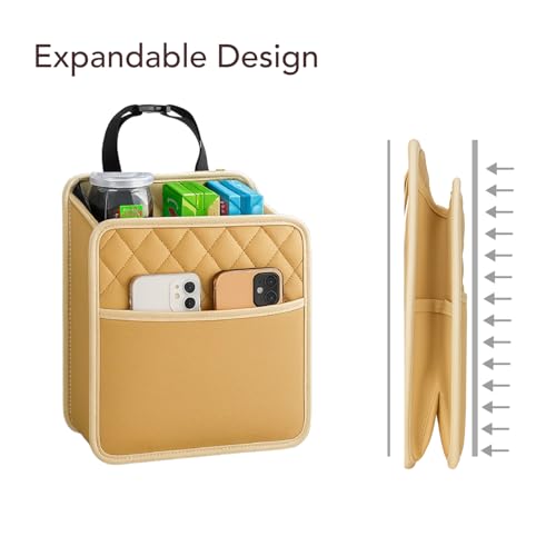 Image of Soko 1PC Car Caddy Back Seat Organizer, PU Leather Multi-Compartment Foldable Storage Bag, Space Saver Hanging Trash Bag, Foldable Garbage Utility Holder For Cars, Automobiles, SUV -Beige
