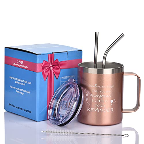 Thank You Gifts for Women,Sometimes You Forget You re Awesome Mug Tumbler,Birthday Gift for Men Mom Her Friend Wife for Mother s Day,12 oz Stainless Steel Insulated Coffee Mug with Lid and Straw, Gold