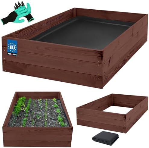 KOTARBAU® Jardinera profunda de madera de 120 x 80 x 27 cm impreg...