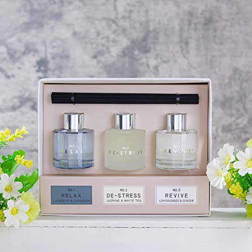 Aeeteek 3-Pack Reed Diffuser Set With 12 Fiber Sticks Lavender/Jasmine/Lemongrass Aroma Oils Refreshing Air Fragrance Scent Home Decor Perfume For Bedroom Living Room Office Bathroom #TOP1
