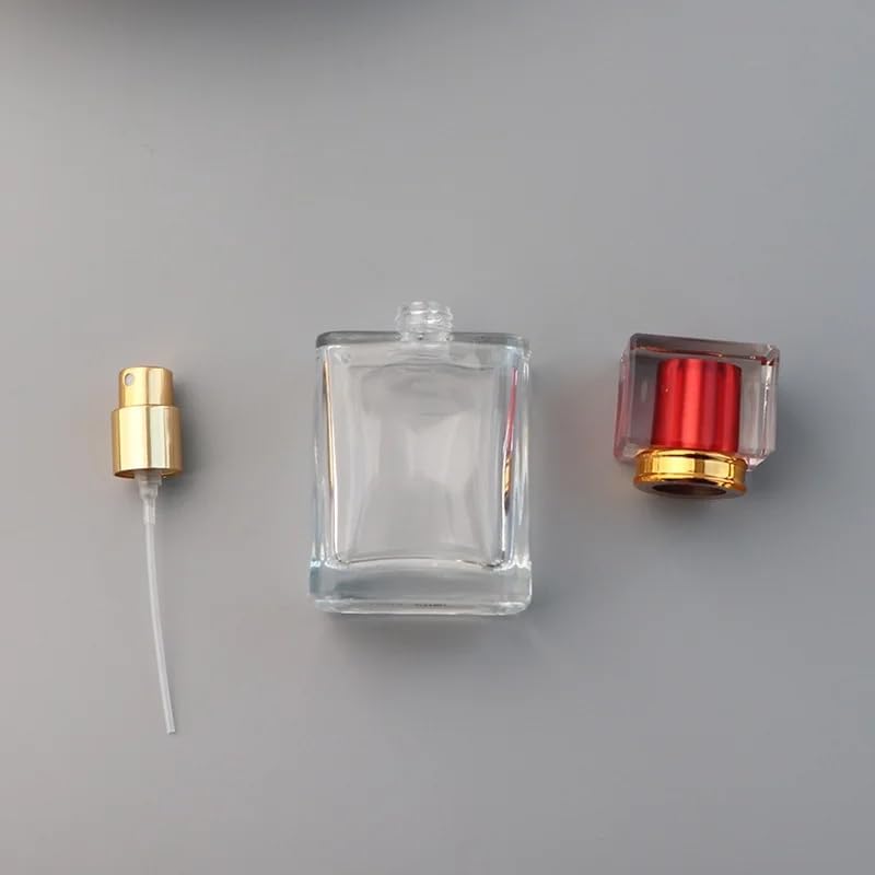 30ML Square Clear Glass Spray Bottle Glass Perfume Bottle Cosmetic Packaging Toner Bottle Vial Sprayer Pump Empty Container (Red) image 4