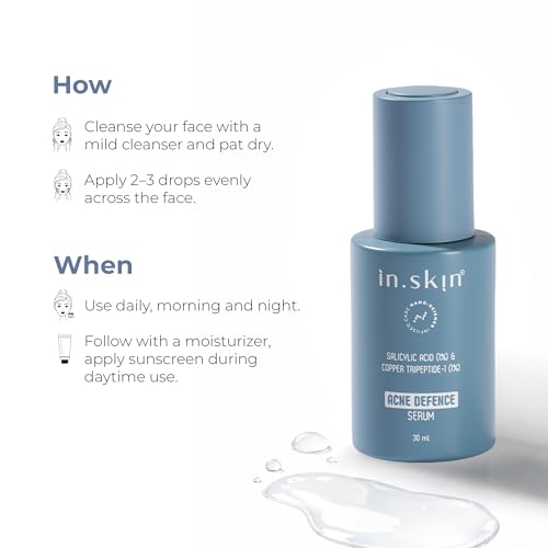 Image of in.skin Anti Acne 3% Niacinamide,1% Salicylic Acid Face Serum | Reduce Active Acne, Controls Oil & Reduce Pimples Dark Spots | Nanoplex Technology | All Skin Types | For Men & Women - 30 ML