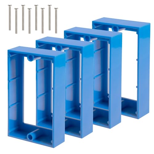 Image of Single Gang Receptacle Outlet Box Extenders 3 /4 inch,Blue,Pack of 4 | Electric Outlet Extender Box With 8 screws; Outlet Box Extender 1 Gang for Electric Box and Electric Outlet Switches.