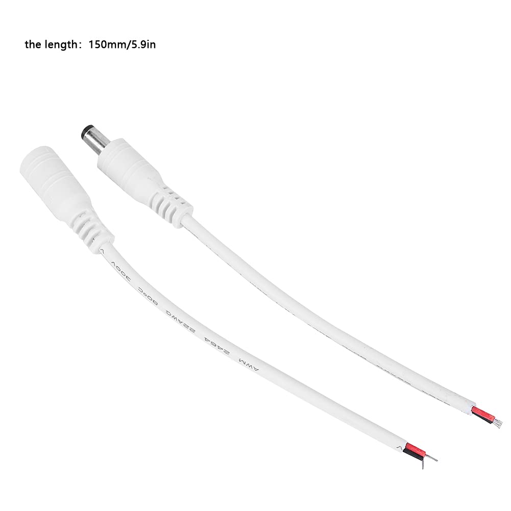 5 par Pigtail Zasilania Prądem Stałym żeńskie Gniazdo Typu Jack DC Lufa Wtyczka Zasilania Kabel Pigtailowy 5.5x2.1mm Mężczyzna Kobieta Wtyczka Zasilania DC Złącze Typu Jack (WHITE)