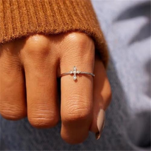 Cubic Zirconia Statement Ring Cross Personalized Accessory Ideal for Women's Daily Casual Wear Party Holiday Anniversary Silver Gold Jewelry Gift3