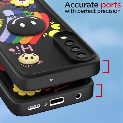 Image of Pikkme Back Cover for Samsung Galaxy A50 / A50s / A30s | Soft Silicone| Cute Rainbow Smile & 3D Cartoon Flower Design | Shockproof Raised Camera Protection Bumper Case (Black)