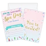 WUAWN 20 Spa Day Birthday Invitations with Envelopes, Makeup Fill - In Birthday Invite Cards for Girls, Teen, Kids, Birthday Celebration Supplies - A035