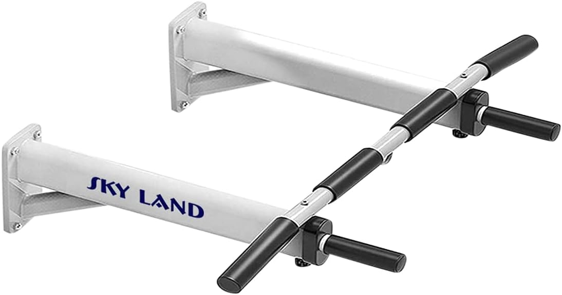 SKY LAND Wall Mounted Pull Up Bar Multifunctional Chin Up Bar for Home Gym, Heavy Duty Steel, Anti-Slip Grips, Dip Station, Leg Raises & Boxing Training – White, Large EM-1199