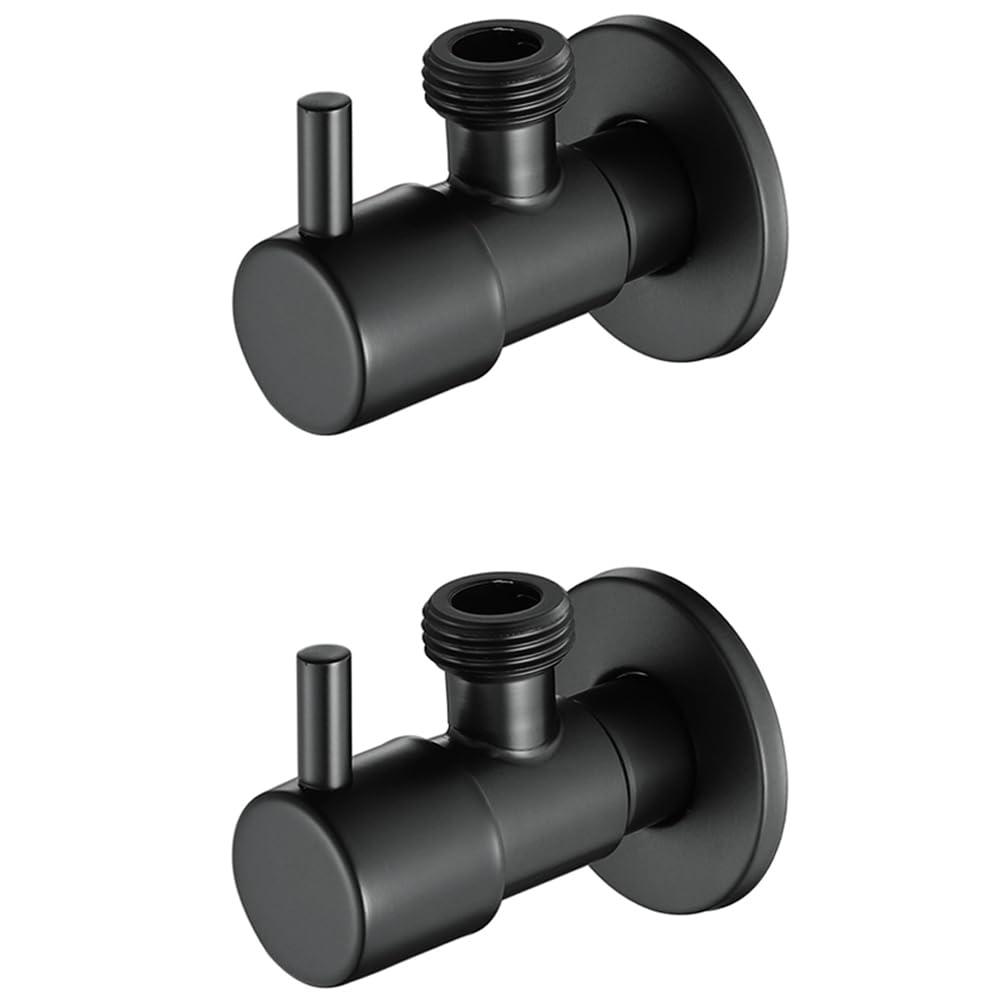 2X VáLvula de ángulo Negro VáLvula de Parada de Agua de Acero Inoxidable 304 Accesorios
