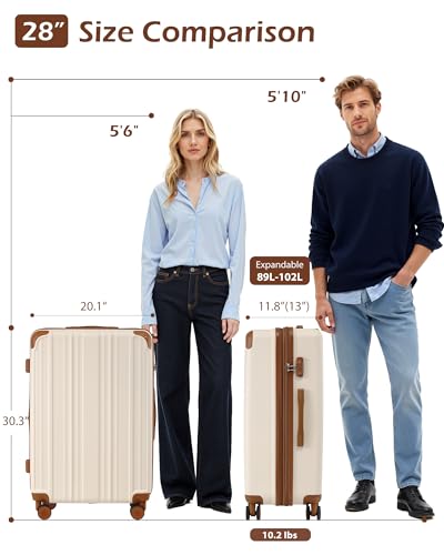Image of Coolife Luggage, Suitcase with Durable and Lightweight, Large Checked Luggage with ABS Hardshell Expandable, Dual Spinner Wheels, TSA Lock, and YKK Zipper (apricot white, L(28in))
