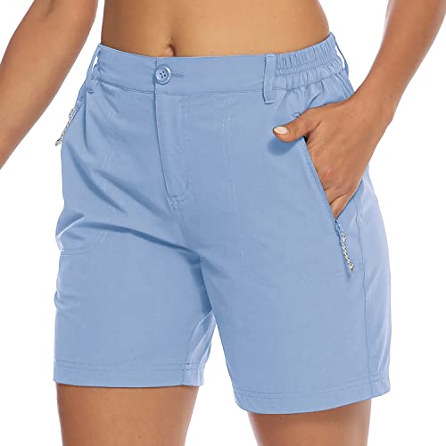 TBMPOY Women s Hiking Cargo Shorts Quick Dry with Pockets Lightweight Running Golf Outdoor Active Summer Shorts Blue Purple L