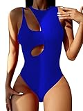 Hilinker Women's Cutout Swimsuit High Waisted Monokini One Piece Bathing Suit Royal Blue Medium