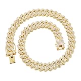 Saintda Mens Cuban Link Chain Iced Out Gold Miami Cuban Necklace Bling Diamond Chain Hip Hop Jewelry with Gift Box for Women (Gold-13.5mm,18inch)