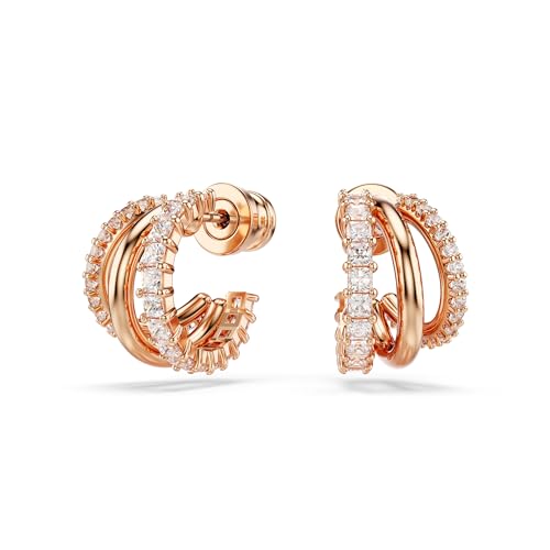Swarovski Hyperbola Hoop Earrings, Mixed Cuts, Mini, Clear, Rose Gold-Tone Finished