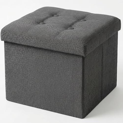 edihome, Puff Almacenaje Plegable, (38 x 38 x 38 cm), Baul, Otomana con Tapa – Banco de Tela Organizador y Asiento para Dormitorio y Pie de Cama (Gris Oscuro, 38 x 38 x 38 cm)