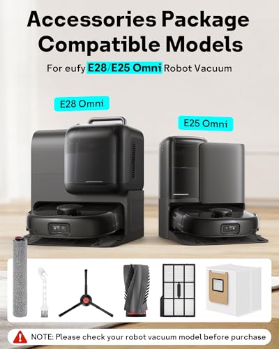 Image of Leemone 12 Pack Replacement Parts Kit for eufy E25 / E28 Omni Robot Vacuum | E25 Replacement Parts with 2 Dust Bags, 4 Side Brushes, 1 Rolling Brush, 1 Roller Mop, 2 Filter, 1 Clean Brush, Easy Install