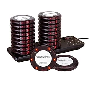 Retekess TD163 Pager-Systeem, Mini Draadloos Oproepsysteem, 20 Pagers, Roestvrijstalen Lading, 31 Belmodi 250s Duur 20 Uur Stand-By, 400 m Touchscreen Gebruiksvriendelijk Ziekenhuis, Snack, Bar