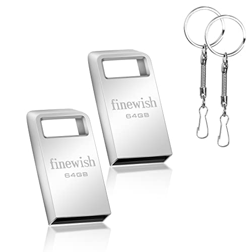 Cle USB 64 Go [Lot de 2] Mini CLé USB 64 Go USB 2.0 Pen Drive 64gb Métal Clef USB 64go avec Keychain pour Ordinateur Portable/Pc/Voiture Etc (Argent * 2 Pack)