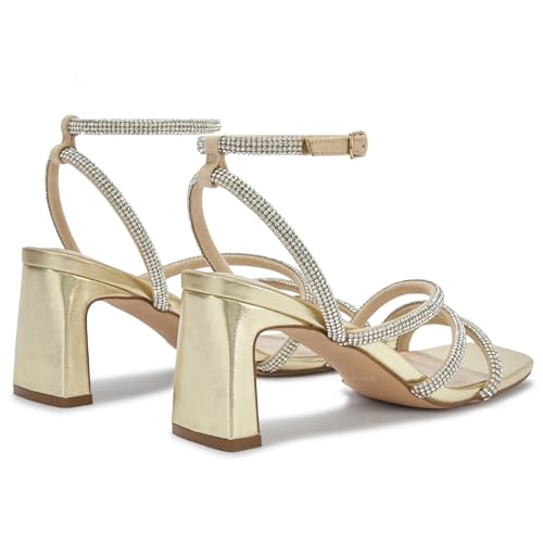 Image of CosyFever Women's Rhinestone Block Heels for Dressy Occasions, Strappy Ankle Strap Dress Heels, Square Toe Evening Heels for Wedding Guest, Prom, Party