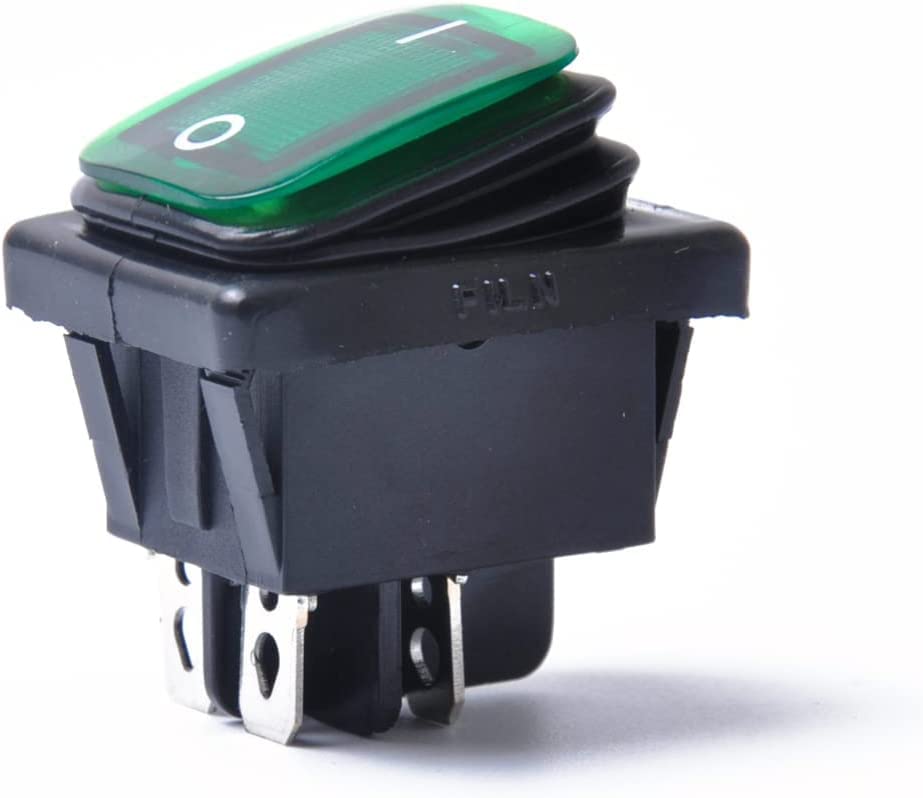 Interruptor basculante impermeable, Interruptor 2 posiciones, interruptor 4 vias, IP67, ON-OFF DPST, 16 A 250 VAC / 20 A 125 VAC, Luz Verde