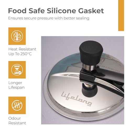 Image of Lifelong 3L Tri Ply Stainless Steel Pressure Cooker | Inner Lid Design | Silicone Gasket | Induction & Gas Compatible for Rice, Dal, Rajma, Chole | 2.5mm Thick | ISI- Certified