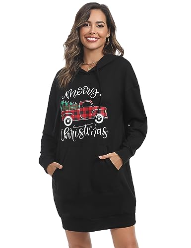 Image of Quenteen Women Hoodies Dress Hooded Sweatshirts Dress Casual Long Sleeve Tunic Dress Oversized Sweatshirts with Pocket
