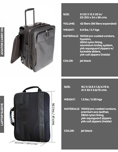 Taskin Aviator | Upright 2 Wheel Expandable Carry on Luggage | Carry On 22-Inch | Detachable Device Sleeve | Airline Approved Dimensions