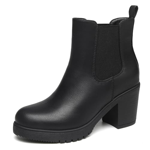 Best Boots for Fat Ankles: Find Your Perfect Fit! 13 TYNDALL Womens Black Chelsea Ankle Boots For Women Fall Platform Lug Sole Slip-On Elastic High Chunky Heel Booties Shoes