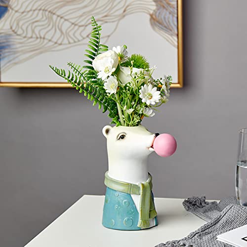 HOMFLON Animal Head Resin Succulent Vase Flower Pot Hand Painting Giraffe Rabbit Bear Panda Blowing Bubble Animal Bust Figure Vase - Type B