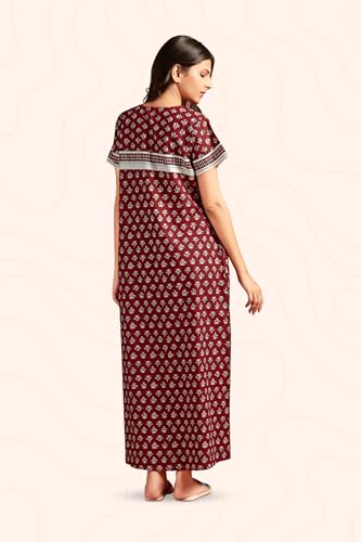 Image of NIHSAMAH Cotton Nighty for Women with Pocket, Premium Printed Long Nighty | Comfortable & Fancy Sleepwear /Nightwear