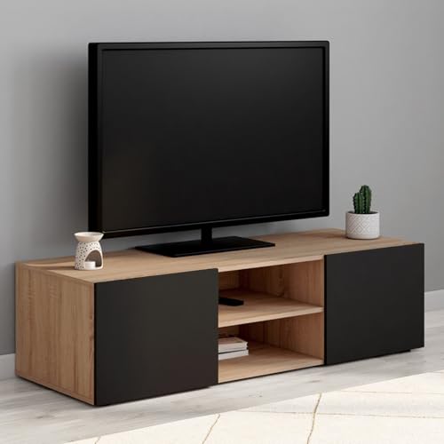 IDMarket - Meuble TV 113 cm ELI Bois façon hêtre Portes Noires – Image 3