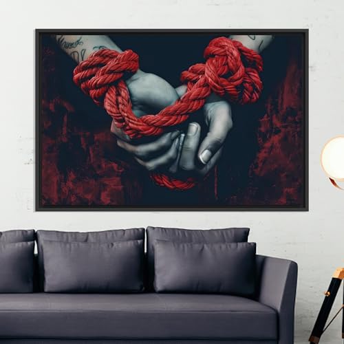 Tableau mains en corde rouge pour habiller un mur vide avec une toile scandinave
