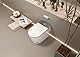 Luxuriöses längliches WC mit intelligentem Bidet, Doppelspülung, automatischem Öffnen und Schließen, beheiztem Sitz, Wandablauf, weiß