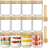 TBWIND 12 Pack 16oz Overnight Oats Containers with Airtight Bamboo Lids