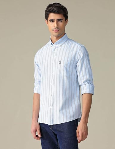 Image of U.S. Polo ASSN. Striped Tailored Fit Shirt for Men - 100% Cotton, Breathable & Comfortable, Full Sleeves Casual Shirt for Men