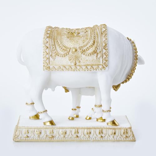 Image of Karigaari India Divine Kamdhenu: Handcrafted Dhayana Polyresin Cow and Calf Figurine for Auspicious Home Decor - Bring Prosperity, Peace & Spiritual Harmony to Your Space