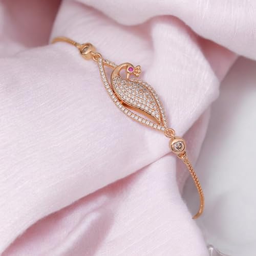 Image of Nilu's Collection Rose Gold Plated American Diamond Crystal Contemporary Bracelet Jewellery with Adjustable Pull-Chain Bracelet for Women & Girls