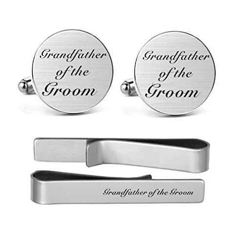 MUEEU Stepfather of the Bride Cufflinks Engraved Novelty Accessory Anniversary Wedding Party Stepfather Cufflinks & Tie Clip Bar Tacks (Round Cufflinks & Tie clip) Cover