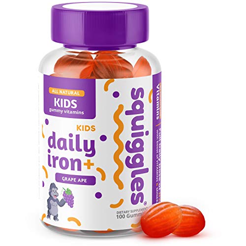 Kids Daily Iron+ Gummies by Squiggles 100ct. | All-Natural, Low Sugar, and Super