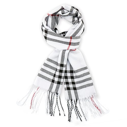 vimate Weißer schwarzer karierter Schal, Damenschal lang leicht kariert Decke klobig übergroß Winter (DE-Weiß schwarz kariert)