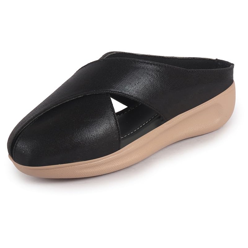 Image of FAUSTO Women Criss Cross Strap Design Perforated Slip On Shoes | Back Open Casual Shoes for Office, Outdoor, Party