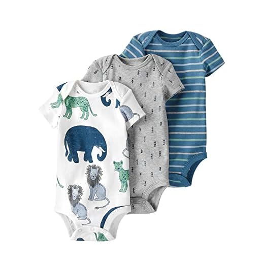 Carter's Baby 3-Pack Organic Cotton Short-Sleeve Rib Bodysuits, Safari, 9 Months
