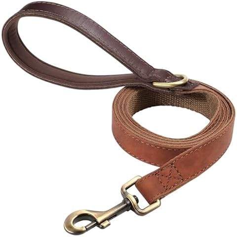 Didog Leather Dog Leash for Small Dogs 4.5ft, Soft Padded Handle Dog Leashes for Medium Dogs, Walking and Training Dog Leashes for Large Dogs,Brown Cover