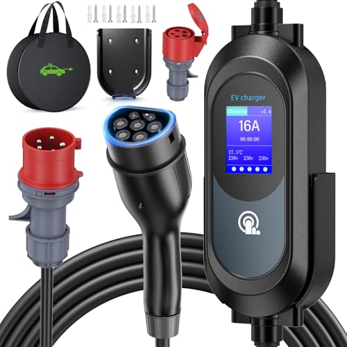 Zyncove Mobile Wallbox Ladestation 11kW [3-phasig, IP67, 6-16A, 6m] : Ladekabel CEE 16A auf Typ 2, EV Ladegerät Charger mit Einstellbarer Ladeleistung/Stromzähler für IEC 62196-2
