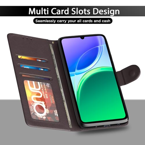Image of Pikkme Flip Cover for Vivo Y11 5G Leather Finish | Inside TPU with Card Pockets | Wallet Stand and Shock Proof | Complete Protection Flip Case (Coffee)