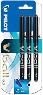 Pilot VBall 7 Rollerball Pen-Black (Pack of 3)